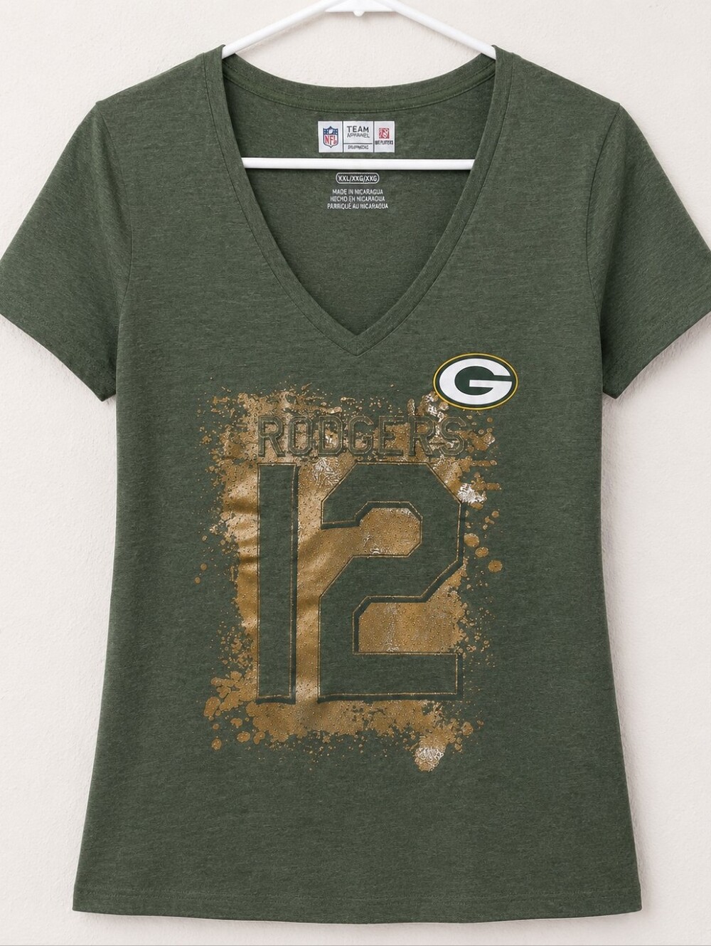 Team Apparel Green V-Neck Packers #12 Rodgers Tee